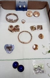Jewelry Lot Includes Monet & Trifari -  Clip On Earrings, Bracelets, Adjustable Ring  & Sparkling Pin    DZ/D3