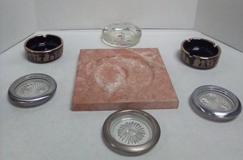 2 Vtg. Ashtrays Made In Greece In 24K Gold, 3 Coasters, Marble Ashtray & Baystate W Mtr Hotel Ashtray 212/D3
