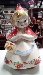 Vintage Little Red Riding Hood 1940s Hull Pottery Cookie Jar With Floral Basket CKK-E2