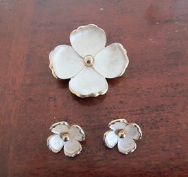 Vintage Set Of Pin And Pair Of Clip Earrings