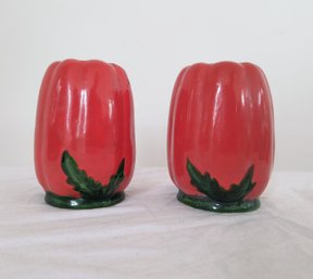 Vintage Painted Ceramic Salt And Pepper Shakers Pair