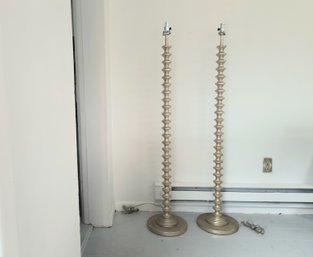 Pair Of Silver Toned Floor Lamps