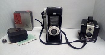 Vintage Camera Trio - Brownie Hawkeye, Kodak 1950s Tourist II & Univex Cine 8mm A-8    212/PW-D4