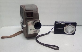 Nikon Coolpix S220 Digital Camera & Keystone 8mm Twenty Ca 1940s   RC/MB-D4