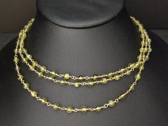 HIGH END DESIGNER GOLD OVER STERLING SILVER PERIDOT GEMSTONE BEADS LONG NECKLACE