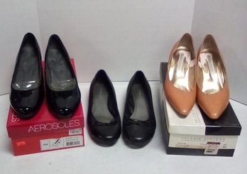 Trio Of Ladies Size 9 Shoes - Valerie Stevens, Aerosole  Croft & Barrow Lucey Wide Flats JohB/E5