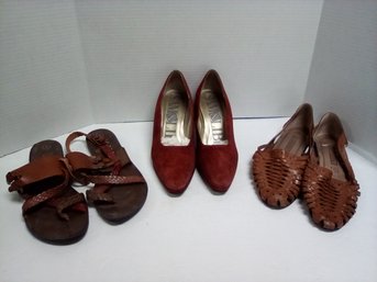 Ladies Size 9 Trio Of Shoes - Brazillian Kalli Sandals, Leathern Collection Shoes  Sam & Libby Suedes JohB/E5