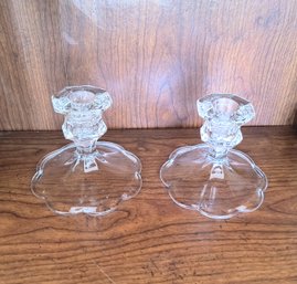 Pair Of Vintage Glass Candlesticks