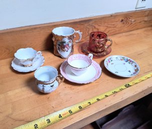 Lot Of Vintage Painted And Gilded Miniature Cups And Saucers