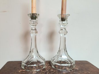 Pair Of Vintage Glass Candlesticks