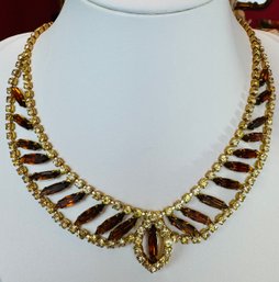 GORGEOUS VINTAGE GOLDEN ORANGE AND YELLOW RHINESTONE NECKLACE