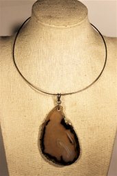 Vintage 1960s Hippy Necklace Large Petrified Wood Pendant Torque