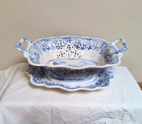 Antique Ceramic Serving Bowl With Matching Platter