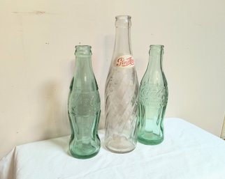 Trio Of Vintage Soda Bottles, Coca Cola And Pepsi