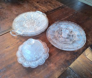 Large Grouping Of Antique And Vintage Glass Servingware