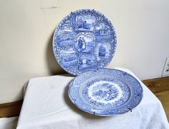 Two Antique Blue And White Plates
