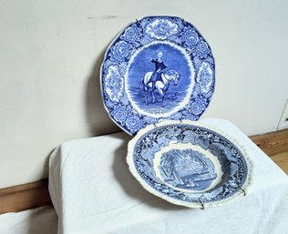 Antique/vintage Blue And White Plate And Shallow Bowl