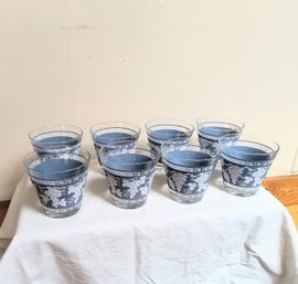 Set Of Eight Vintage Glasses In Blue Grecian /Hellenic Ware