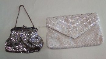 Gorgeous Evening Dress Purses - In Silver Tone By Whiting & Davis Plus White Beaded Styles  JSS/C4