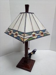 Tiffany Style Lamp With Decorative Wood Base - Includes 2 Independent Pull-Chain Light Sockets BR/CVBK-B