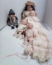 Five Beautiful Antique Dolls - Differently Designed Clothing And Styles         Kat- D2