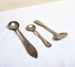 Three Small Antique Spoons - Two Marked Sterling