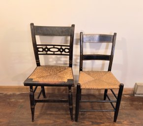 Two Antique Chairs With Rush Seats