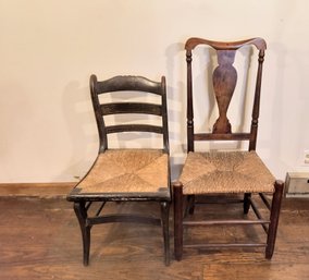 Two Early American Chairs With Rush Seats