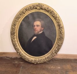 Large 19th Century Portrait In Extremely Intricate Gilt Wood Frame