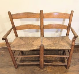 Vintage Country Style Rush Seat Bench Marked AVR