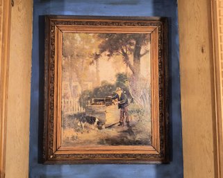 Vintage Painting Of Bearded Man At A Woodpile