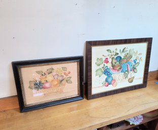 Two 1970s Framed Paintings On Velvet In Early American Style