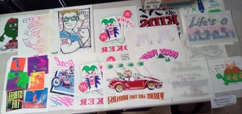 24  Iron-on - Press-on Designs For T-Shirts From The 1980s - Ha Ha Joker, Radical, Bad Boys  RD/CVBK-B