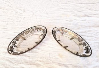 Vintage Glass Plates With Sterling Silver Applique - A Pair
