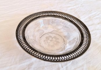Antique Cut Crystal Bowl With Silver Rim