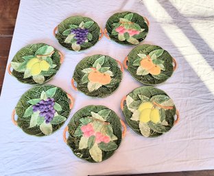 8 Hand-Painted And Glazed Japanese Dessert Plates - See Matching Mugs In Same Sale