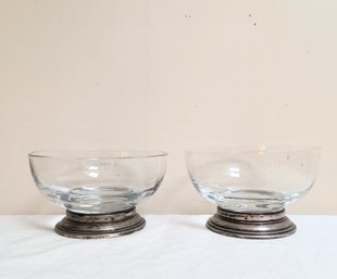 Pair Of Antique Sterling Silver And Glass Bowls