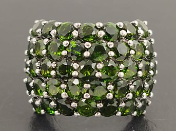 WIDE STERLING SILVER 5 ROW CHROME DIOPSIDE RING