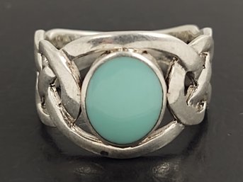 VINTAGE CELTIC DESIGN STERLING SILVER TURQUOISE RING