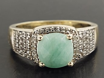 GOLD OVER STERLING SILVER FACETED EMERALD & WHITE TOPAZ RING