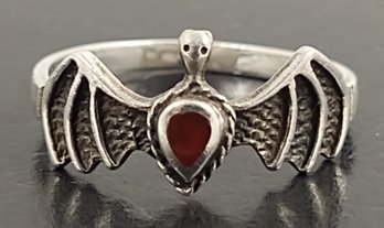 VINTAGE STERLING SILVER CARNELIAN BAT RING