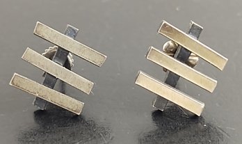 VINTAGE MID CENTURY MODERNIST STERLING SILVER GEOMETRIC DESIGN EARRINGS