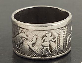 VINTAGE EGYPTIAN REVIVAL STERLING SILVER HIEROGLYPHS BAND RING