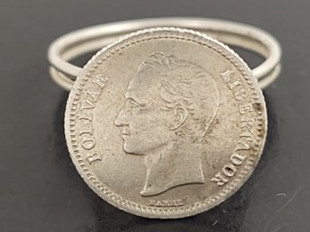 VINTAGE STERLING SILVER VENEZUELAN COIN RING