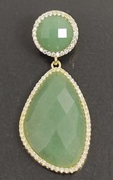 STUNNING GOLD OVER STERLING SILVER FACETED JADE & CZ PENDANT