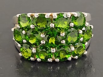 BEAUTIFUL STERLING SILVER 3 ROW CHROME DIOPSIDE RING