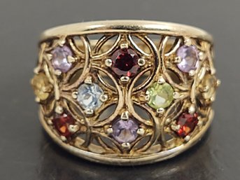 BEAUTIFUL GOLD OVER STERLING SILVER MULTI GEMSTONE RING