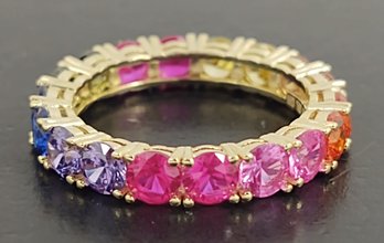 BEAUTIFUL GOLD OVER STERLING SILVER MULTI GEMSTONE ETERNITY BAND RING