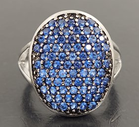 STUNNING STERLING SILVER PAVE BLUE TOPAZ CLUSTER RING