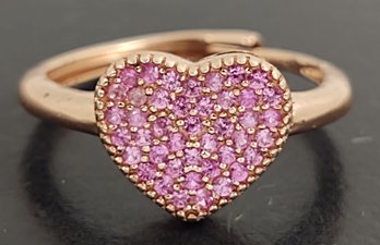 STUNNING ROSE GOLD OVER STERLING SILVER PAVE PINK SAPPHIRE HEART RING